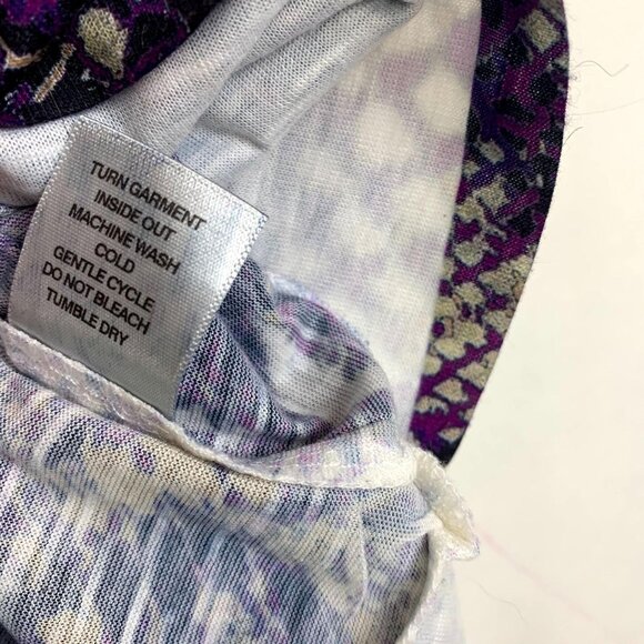 Cache Womens M Knit Blouse Purple Gold White Ornate Snake Print Short Sleeve Top - Picture 7 of 10